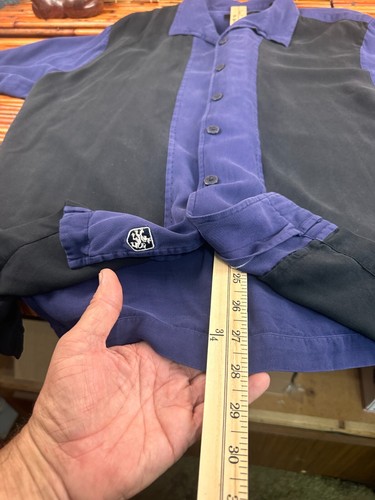 Nat Nast Mens Black Blue Stripe 100% Silk Short Sleeve Camp Shirt L - Picture 5 of 6