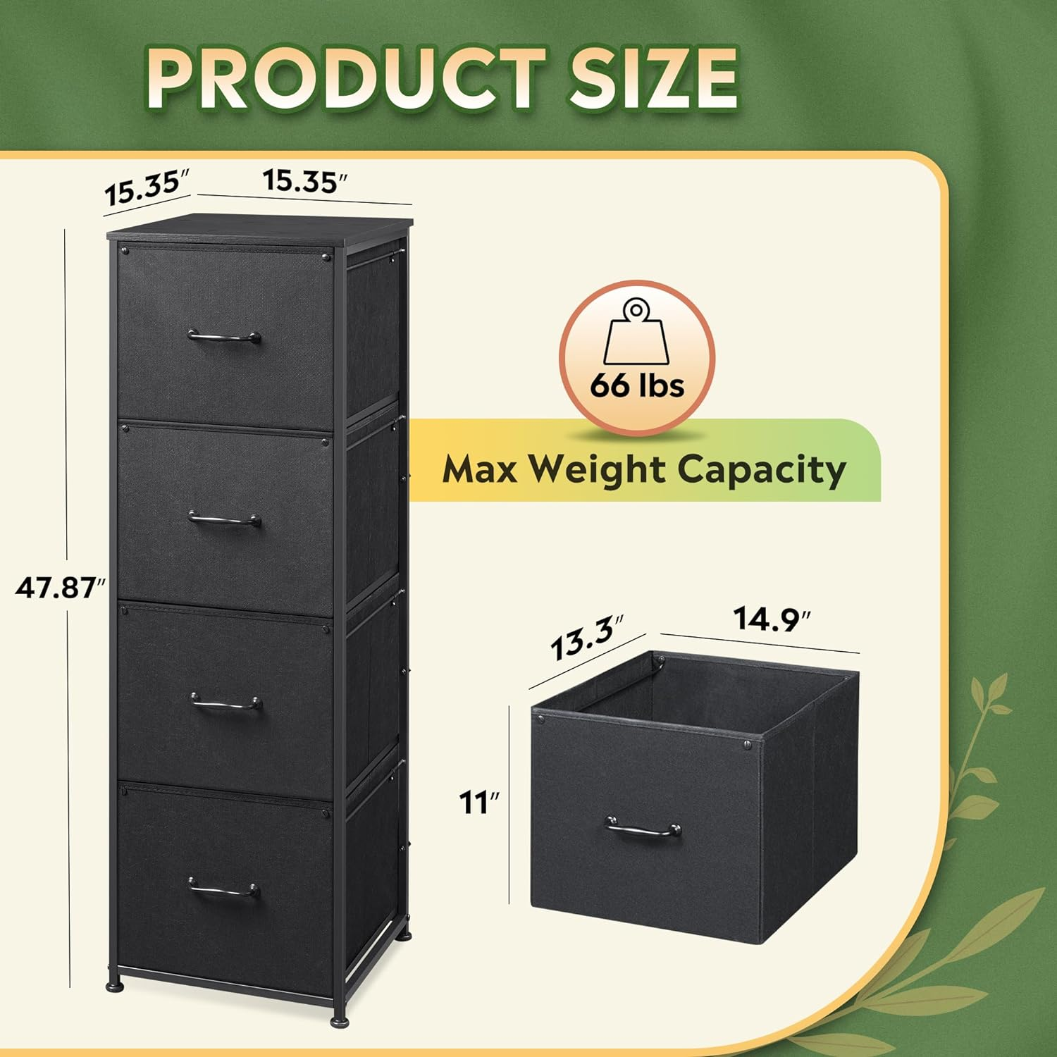 4 Drawer File Fabric Storage for Home Office, Vertical