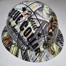 full brim hard hat custom hydro dipped IN BLUE COLLAR DIRTY HANDS CLEAN MONEY