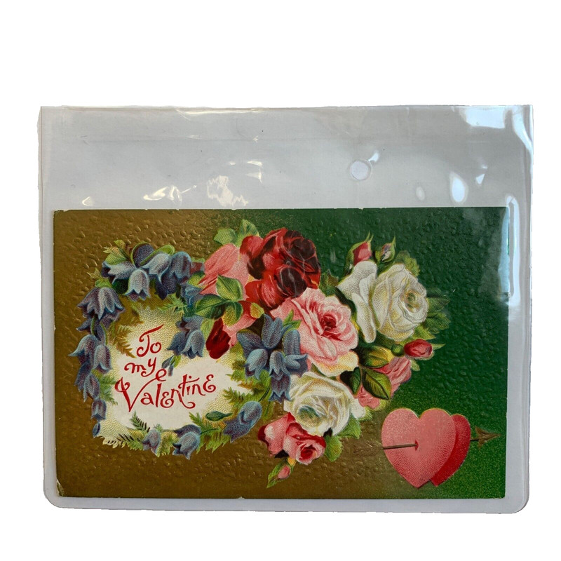 Antique Early 1900s Valentine's Day Postcard To My Valentine Heart Roses