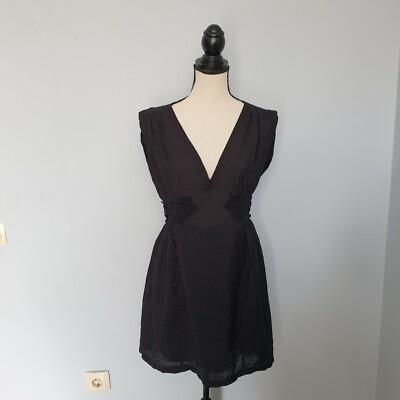 Robe Noire Sans Manches MAJE - Taille S - Modèle Empire En Laine Mélangée - Occasion Très Bon État