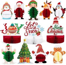 12 Pack Christmas Party Honeycomb Centerpieces Table Decorations, Xmas   Bx21
