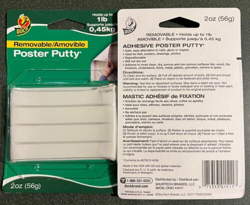 Two Pack Duck Brand Reusable and Removable Poster Putty for Mounting, White New - Picture 2 of 2