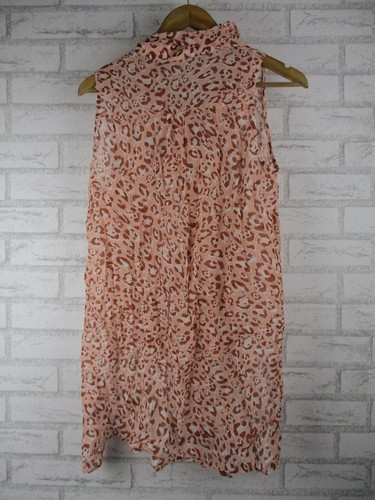 Cue womens shirt top blouse 10 hi lo hem sheer brown leopard print - Picture 8 of 10