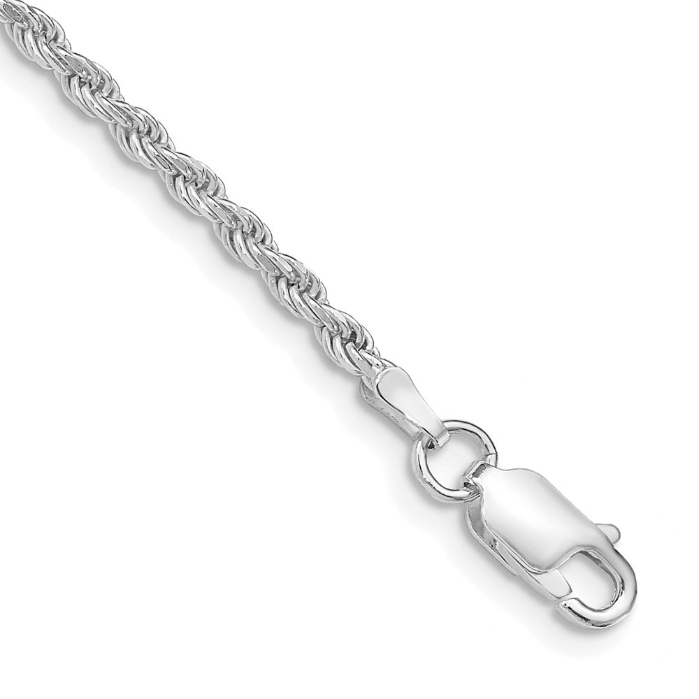 Sterling Silver Rhodium Plated 2.25mm Diamond Cut Rope Chain Anklet 9 Inch 4.48 Grams