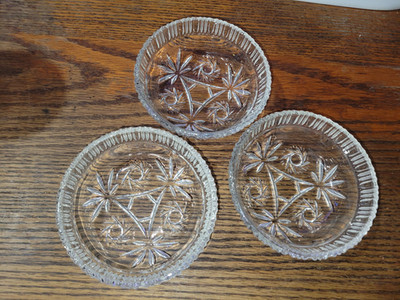 3 VTG Crystal Glass Relish Desert Ice Cream Dish Bowl Comet Pattern 4.75'' x 1.5''