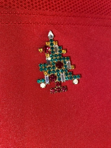 Eisenberg Ice Christmas Tree Brooch Crystal Rhinestones Gold Plated Signed