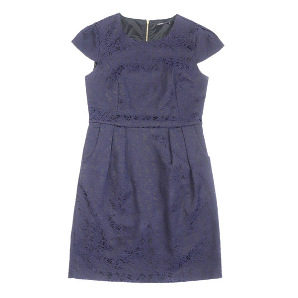 Size 10 Purple Mini A-Line Pleated Dress Jacquard Brocade Print Pockets Lined