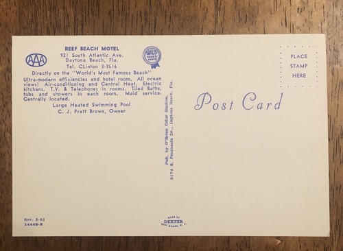 Reef Beach Motel Daytona Beach, Florida. Postal (WP8) - Imagen 2 de 2