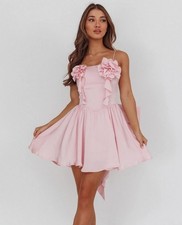 Dress NWT Angel Biba Pink Mini Dress Floral Appliqués Detachable Bow Size Medium