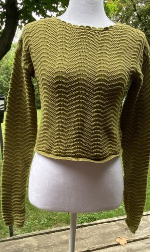 The Drop Women’s Size XS Green Ribbed Long Sleeve Crop Top Y2K Preppy Scalloped - 第 1/14 張圖片