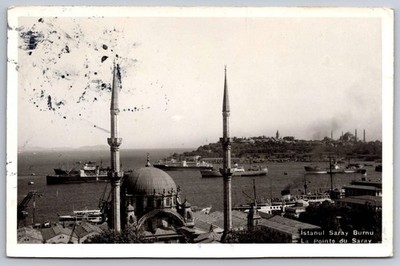 RPPC Istanbul Turkey La Pointe du Suray Mosque & Harbor Real Photo Vintage