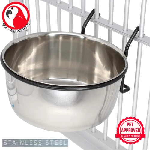 Bonka Bird Toys 3497 20oz Stainless Steel Lux Black Hook Cage Bowl