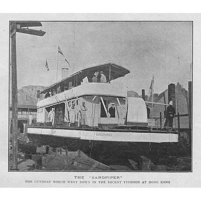 HONGKONG Das Sandpfeifer Kanonenboot, das im Taifun unterging Antikdruck 1900