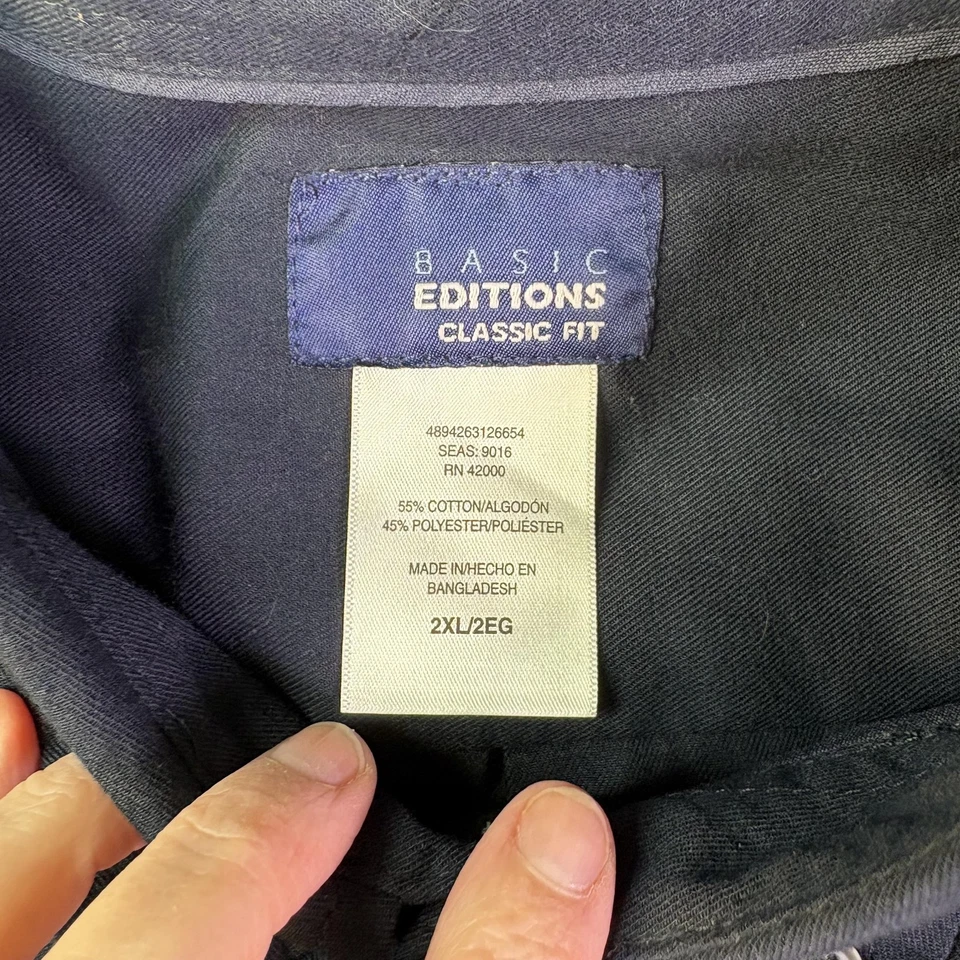 Basic Editions Shirt Mens 2XL Navy Classic Fit Button Down Long Sleeve Pocket - Image 4 of 4