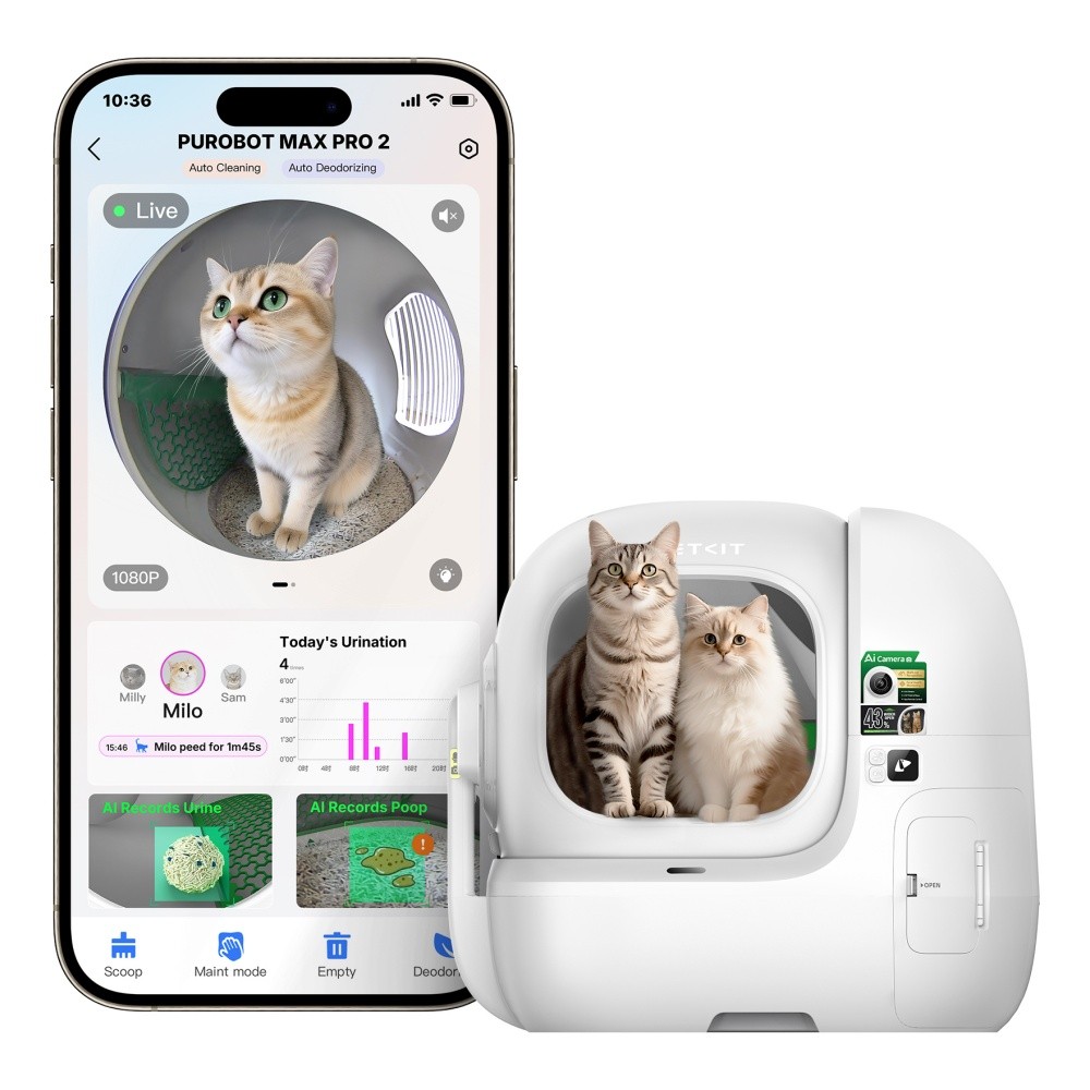 PETKIT Purobot Max Pro 2 Self Cleaning Cat Litter Box, AI Cat Facial Recognition