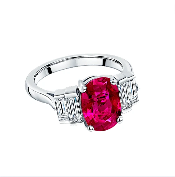 Red Ruby Gemstone Lab Created Diamond Wedding Ring 4.30 CT Oval 18K White Gold - Image 3 of 4