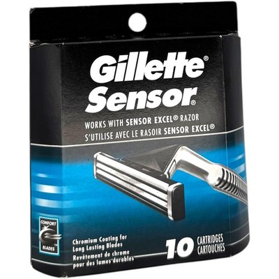 Gillette Sensor Razor Blade 10 Ct Cartridges New (Fits Sensor Excel Handles)
