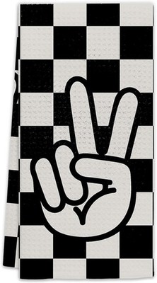 Black and White Checkered Kitchen Towels, Preppy Checkered Dish Towels 16x24 in