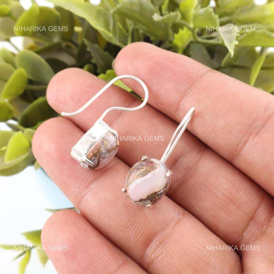 Oval Natürlich Rosa Opal Türkis 925 Sterlingsilber Haken Ohrhänger Ohrringe - Bild 4 von 4