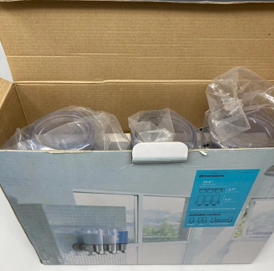 Dispensador de bomba de jabón champú de montaje en pared triple Simplehuman acero inoxidable BT1029 Foto 3 de 4