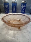 Jeannette Cherry Blossom 10 1/2" Pink Footed Console Fruit Bowl Depression Glass