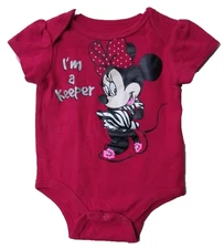 Used Disney Minne Mouse Cotton Tee top Snap closure Red Girls Baby 6-9 Months