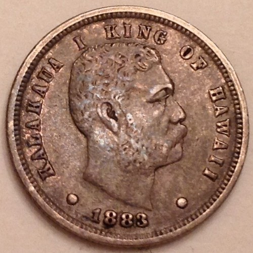 - 1883 Kingdom of Hawaii One Dime (10) Cents Kalakaua I - Picture 1 of 4