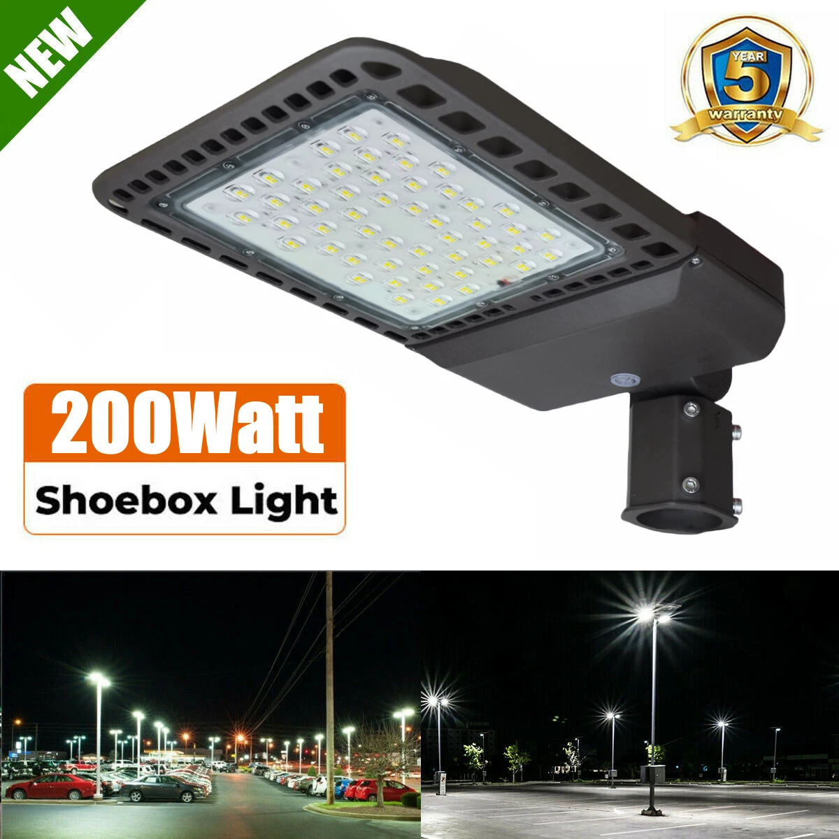 200W LED Parking Lot Lights Shoebox Pole Light W/Photocell Fixture Dusk to Dawn