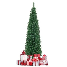 6 FT Pencil Slim Christmas Tree, Artificial Christmas Tree Foldable Metal Stand