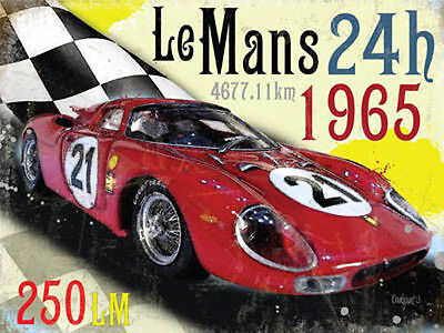 Small Metal Tin Sign Le Mans 24h 1965 Ferrari 250LM Race Car Classic Motorsport