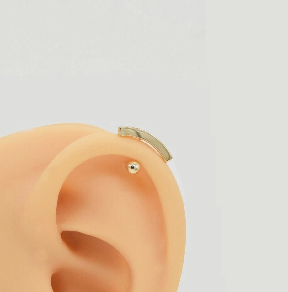 Pendientes de aro Huggie abiertos sonrientes de oro macizo de 14K para mujer 1 pieza  Foto 3 de 4