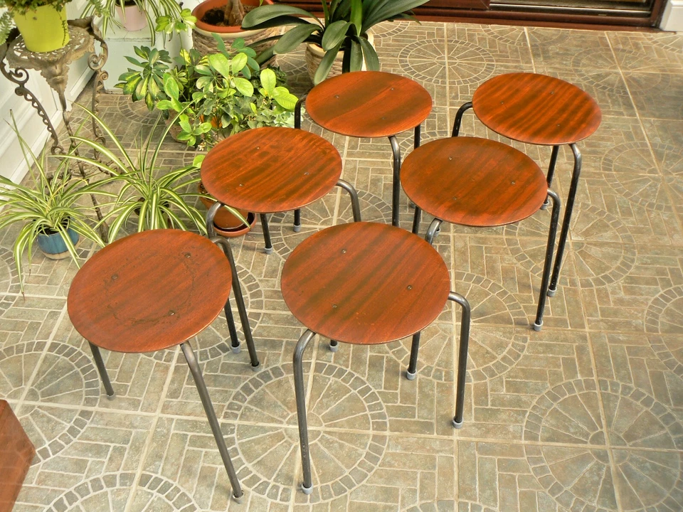 Set of 6 Arne Jacobsen Style Danish Ply Dot Stools  Late 1950's - Image 4 of 4