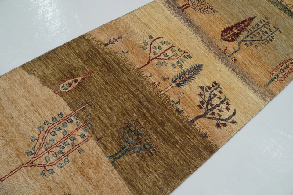 3 x 12 ft Brown Gabbeh Landscape Afghan Hand knotted Tribal Runner Rug - Image 4 of 4