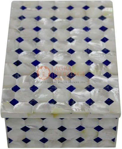 6"x4"x2" Marble Jewelry Custom Box Lapis Inlaid Mosaic Art Autumn Half Term Gift - Picture 3 of 6