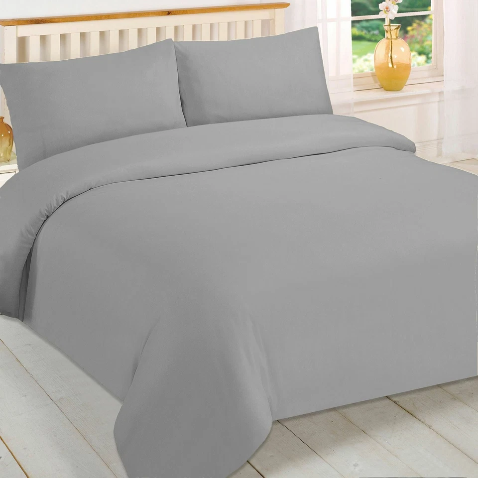 Brentfords Plain Grey Duvet Cover and Pillowcase Bedding Set Single Double King