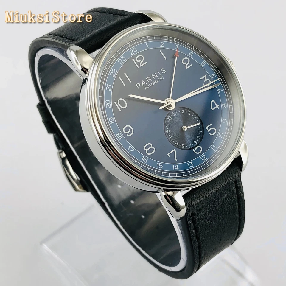 Reloj mecánico automático funcional esfera azul elegancia llamativo GMT impermeable Foto 3 de 4