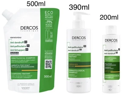Vichy Dercos DS Anti-Dandruff Shampoo 200/390/500ml-Dry Dandruff & Itchy Scalp