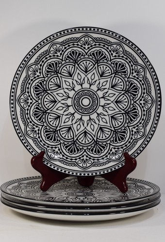 Royal Norfolk Mediterran Schwarz & Weiß Essteller 10,5" - 4er Set