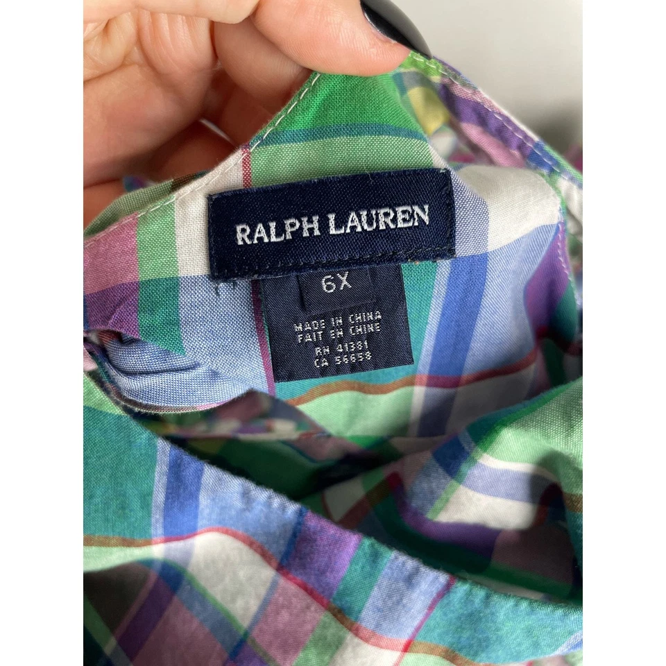 Ralph Lauren Girls Ruffle Dress Plaid Bow Back Tank Size 6X Cotton  - Image 2 of 4