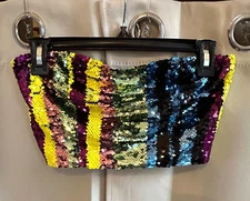 Forever 21 Womens Bandeau Tube Top Small Colorful Sequin Y2K Festival Crop 17564