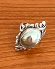 VINTAGE SILVER BEAUTIFUL MOTHER OF PEARL "DINNER" RING, SIZE 6, VERY UNIQUE