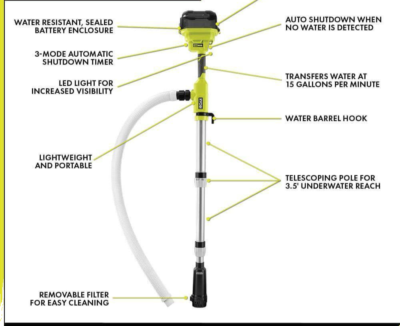 #ad ONE 18 Volt Cordless 1 6 HP Telescoping Pole Pump Tool Only $216.99