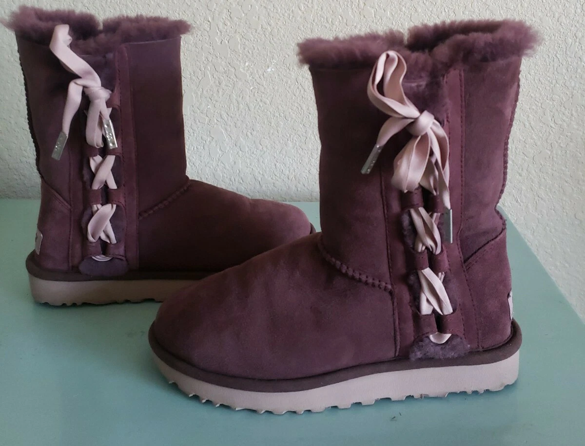 UGG Womens PALA Boots Bordeaux Size 6 Warm Sheepskin Satin Lace eBay