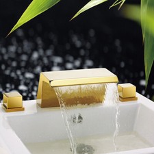 Gold PVD 3 pcs widespread Waterfall Bathroom Bath Tub Faucet /sink Tap