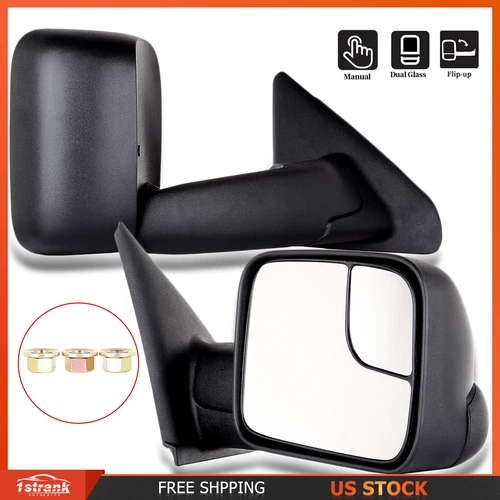 Pair Manual Tow Mirrors For 2003-2008 Dodge Ram 1500 2500 3500 Side View Black