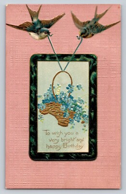 c1910 Swallows Fantasy Carrying Forget Me Not Basket P195A