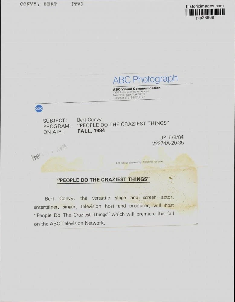 1984 Press Photo Bert Convy, Host of "People Do the Craziest Things" - pip28968 - 画像2/2