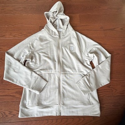 New Peter Millar Beaumont Full-Zip Hoodie Jacket Women M Stone Golf Forest Hills
