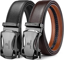 2-Pack Men’s Ratchet Leather Belts – Dress & Casual with Adjustable Buckle